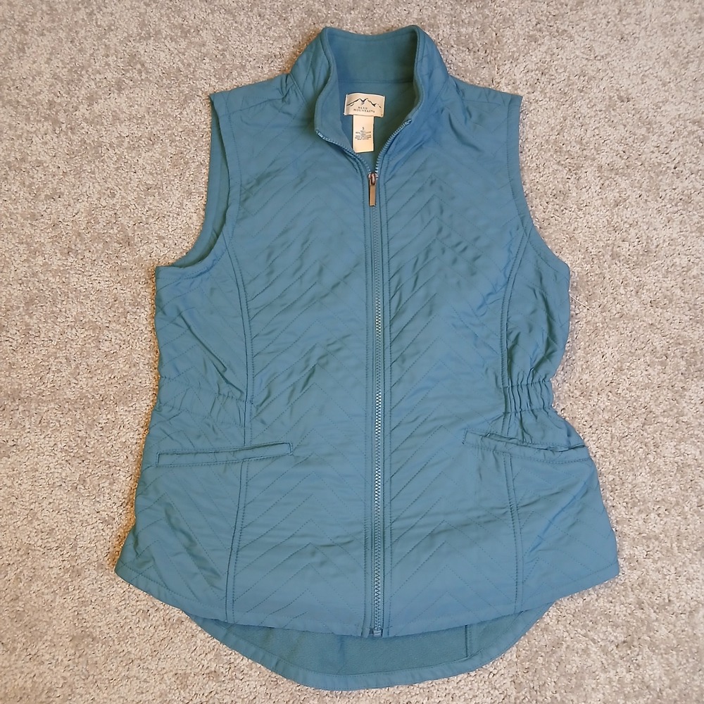 Blue Mountain Women Quilted Puffer Vest Teal Blue Chevron Fleece Lined Small - Picture 2 of 10